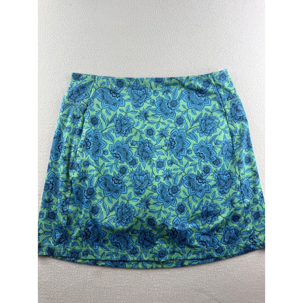 J. Jill Fit Performance Knit Skort Small Green Blue Floral Active Golf Tennis